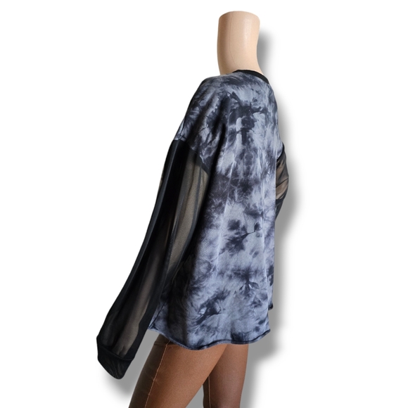 HOT TOPIC Ladies Gray & Black Mesh Sleeve Tie Dye Sweatshirt - Picture 8 of 16